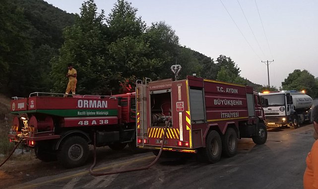 Nazilli Belediyesi Kahvederesi'ndeki yangına müdahale etti