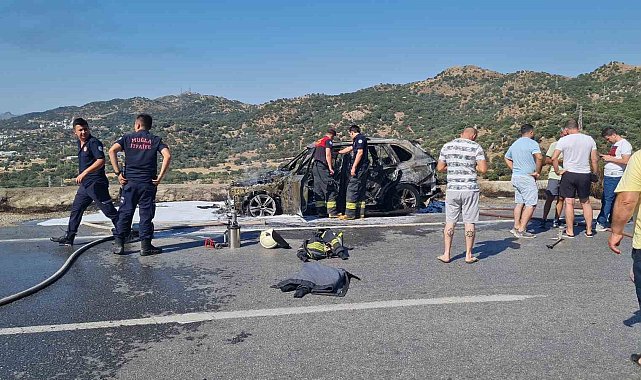 Otomobil önce alev topu, sonra metal yığınına döndü