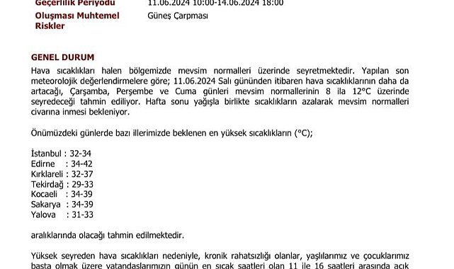 Sakarya Valiliği sıcağa karşı uyardı: O günlere dikkat