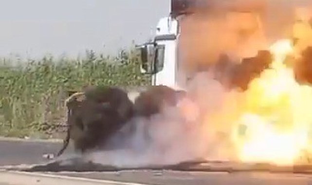 Şanlıurfa'da saman yüklü tır alev alev yandı