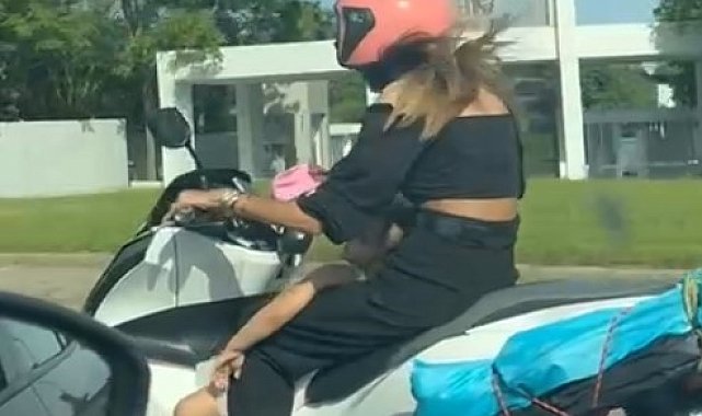 Sarıyer'de motosikletli kadının uyuyan çocukla tehlikeli yolculuğu kamerada