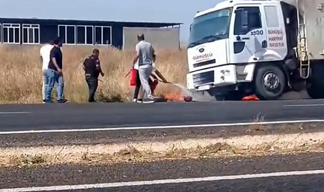 Siverek'te hafriyat yüklü kamyon cayır cayır yandı