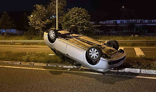 Takla atan otomobilden burnu bile kanamadan çıktı