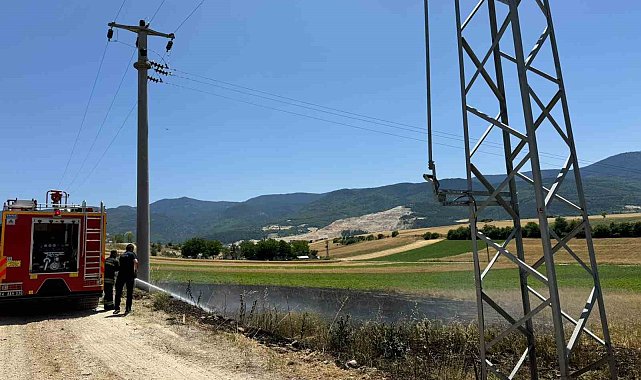 Trafodan çıkan kıvılcımlar arpa ekili tarlayı yaktı