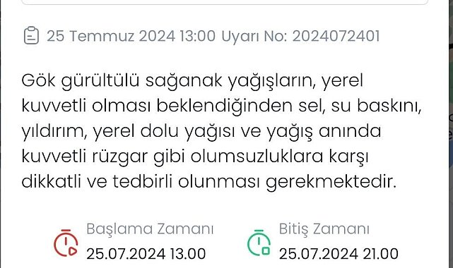 Denizli'ye kuvvetli yağış uyarısı