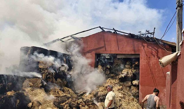Depoda çıkan yangında 3 bin adet saman balyası küle döndü