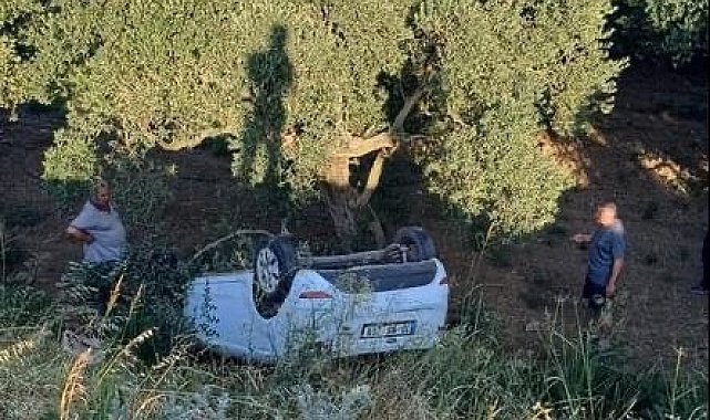 Erdek'te yoldan çıkan araç şarampole uçtu