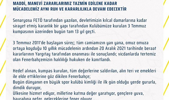 Fenerbahçe&#039;den 3 Temmuz açıklaması