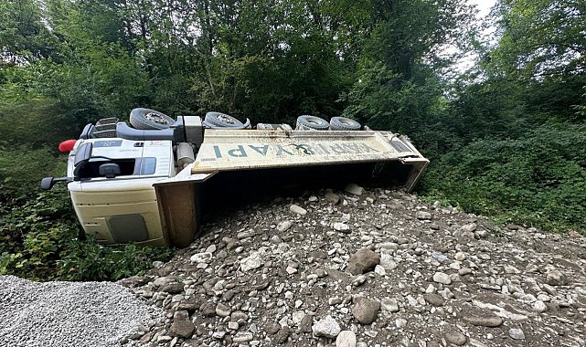 Hafriyat kamyonu şarampole devrildi: 1 yaralı