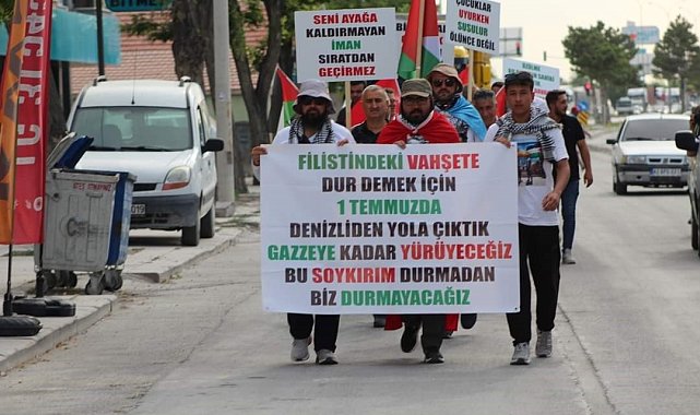 İsrail vahşetine dikkat çekmek için 8 gündür yürüyen grup Karapınar'a ulaştı