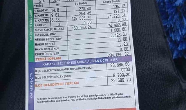 Kapaklı'da şoke eden su faturası: Evine 268 bin lira su faturası geldi