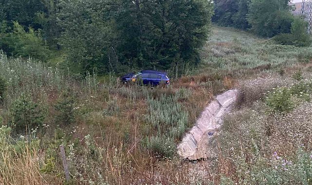 Kaza yapan otomobil, yeşil alana savruldu