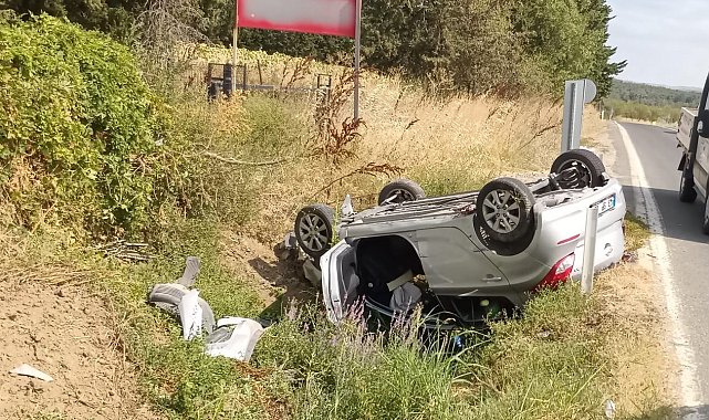 Keşan'da takla atan otomobilde 3 kişi yaralandı