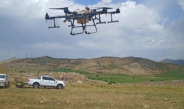 Siirt'te ilk defa dron ile çekirge ilaçlama yapıldı