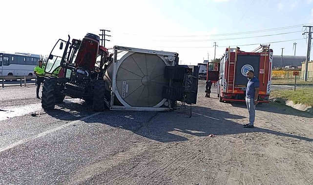 Tekirdağ'da tanker traktöre çarptı facianın eşiğinden dönüldü