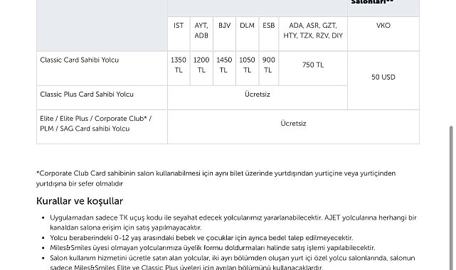 THY, özel yolcu salonları ücretine yüzde 50 zam yaptı