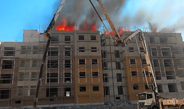 Yapımı devam eden 6 katlı binada çıkan yangın korkuttu
