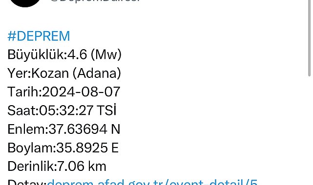 Adana'da 4,6 büyüklüğünde deprem meydana geldi