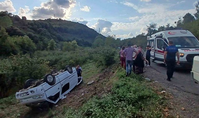 Alaplı'da hafif ticari araç takla attı; 2 yaralı
