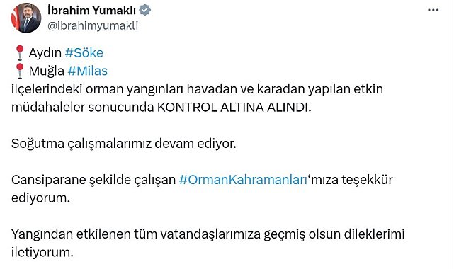 Bakan Yumaklı'dan orman kahramanlarına teşekkür