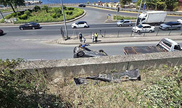 Çalışır vaziyetteki otomobil 6 metreden D-130 Karayolu'na uçtu: 1 yaralı