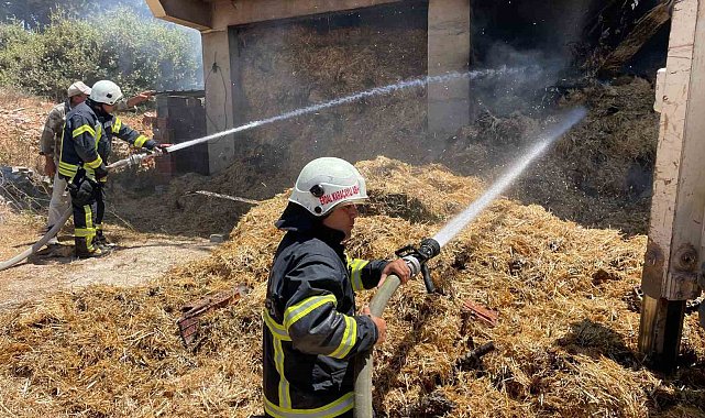 Defne'de samanlıkta çıkan yangın eve sıçramadan söndürüldü