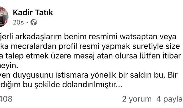 Dolandırıcılar Başkan Tatık'ın fotoğrafıyla sahte hesap açtı