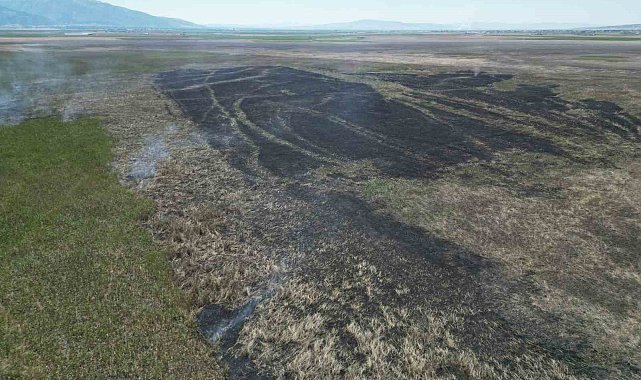 Eber Gölü'nün yanan bölümü havadan görüntülendi