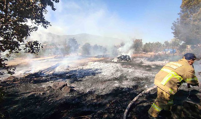 Havran'da traktör römorkunda başlayan yangın makilik alana sıçradı