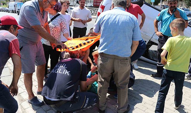 Kavşakta çarpışan araçlardan biri takla attı: 1 yaralı