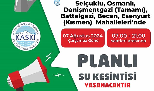 Melikgazi'deki 6 mahallede su kesintisi yaşanacak