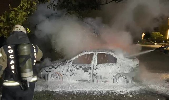 Park halindeki otomobil alev topuna döndü