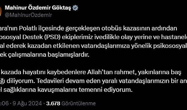 Polatlı'daki otobüs kazasından etkilenen vatandaşlara psikososyal destek çalışması başlatıldı