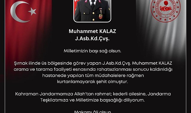 Şırnak&#039;ta üs bölgesinde rahatsızlanan jandarma şehit oldu