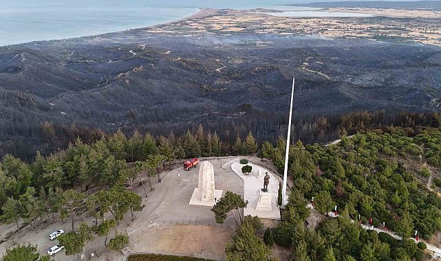 Tarihi Gelibolu Yarımadası'ndaki yanan alanlar havadan görüntülendi