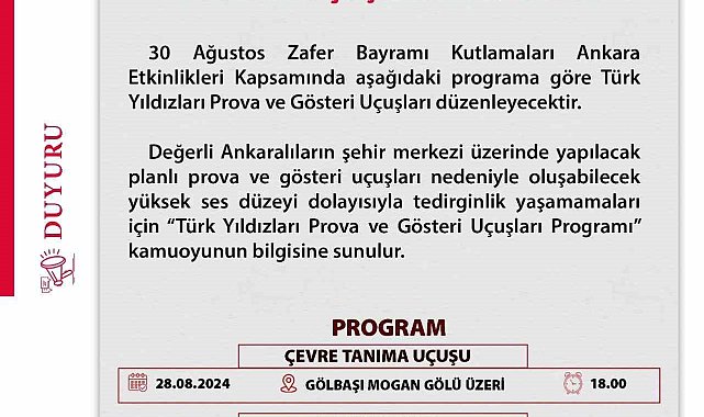 Türk Yıldızları 30 Ağustos'ta Ankara semalarında olacak