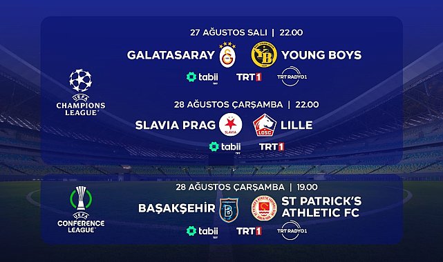 UEFA Şampiyonlar Ligi ve Konferans Ligi Play-Off maçları canlı yayınla TRT'de