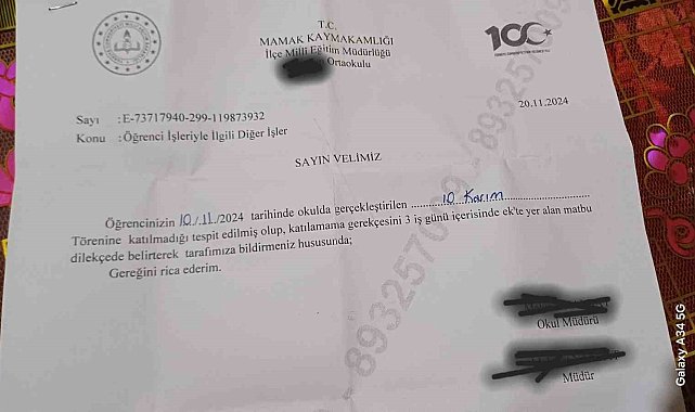 10 Kasım törenine katılmayan öğrencinin velisine tebligat gönderen okul müdürü hakkında suç duyurusu