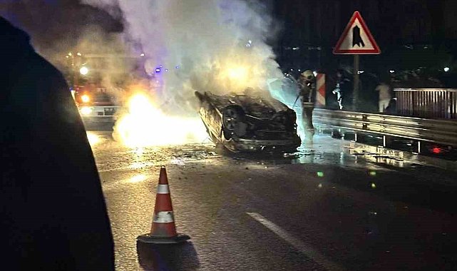 Ankara'da takla atan araç alevlere teslim oldu: 2 yaralı