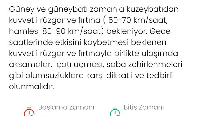 Denizli'ye kuvvetli rüzgar ve fırtına uyarısı