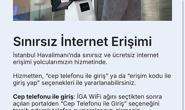 İstanbul Havalimanı'nda ücretsiz internet