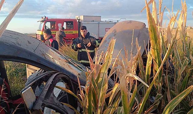 Kontrolden çıkan hafif ticari araç mısır tarlasına yuvarlandı: 5 yaralı