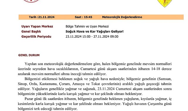 Meteoroloji'den 7 il için soğuk hava ve kar uyarısı