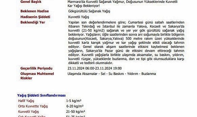 Sakarya Valiliği kar yağışına karşı uyardı