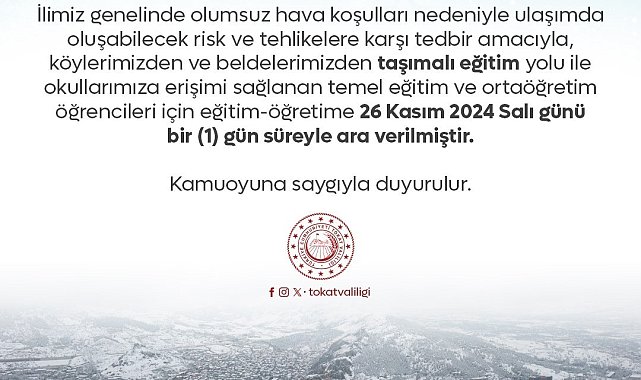Tokat'ta taşımalı eğitime bir gün ara