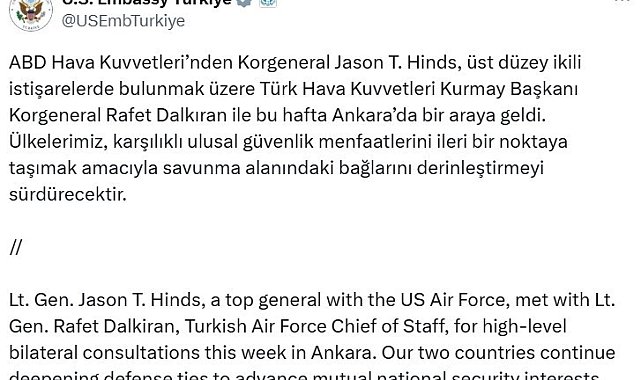 Türk Hava Kuvvetleri Kurmay Başkanı Korgeneral Dalkıran ile ABD'li Korgeneral Hinds bir araya geldi