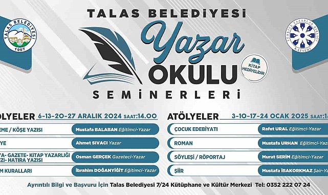 Talas'ta yazar okulu seminerleri başlıyor