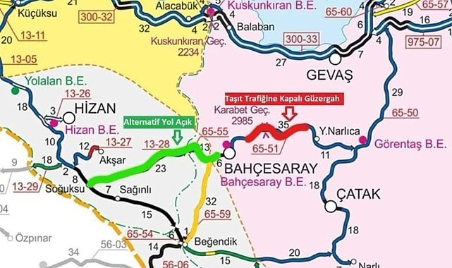 Van-Bahçesaray yolu kar ve tipi nedeniyle trafiğe kapatıldı
