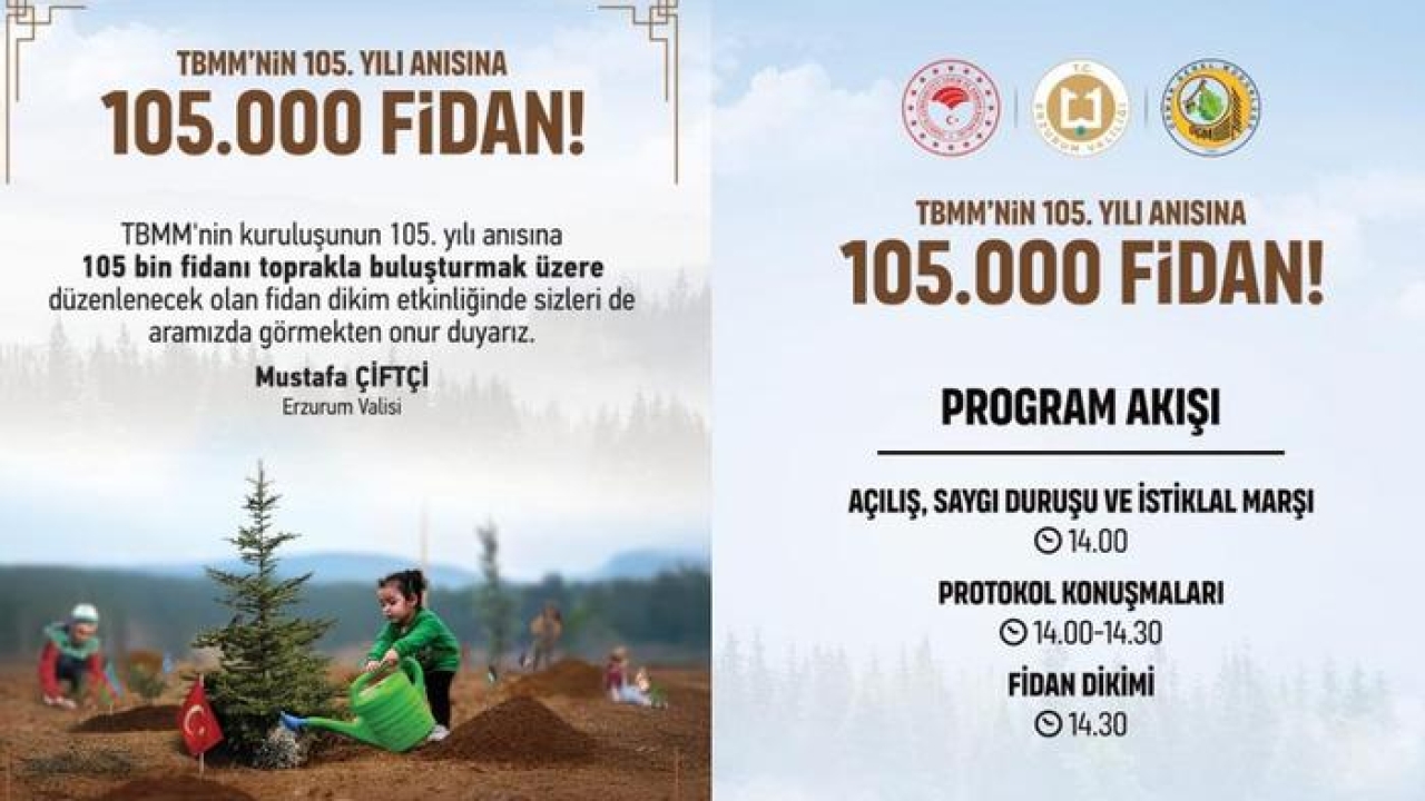 TBMM'nin 105.yılı anısına Erzurum'da 105 bin fidan toprakla buluşacak