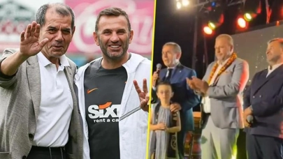 Galatasaray'ın kutlamalarında esprili diyalog! Dursun Özbek'ten Okan Buruk'a: 'Sen de mi çıldırdın?'